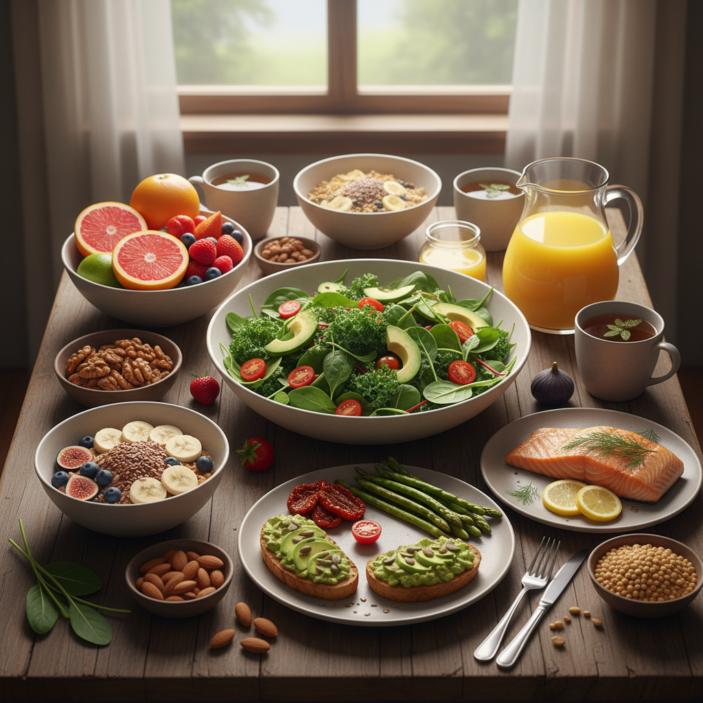 Vassosto di verdure a foglia verde, agrumi e legumi, ricchi di folati