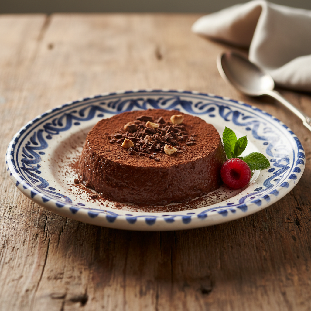 Due bicchieri di budino di chia al cioccolato stratificato con frutta fresca e guarnito con menta.