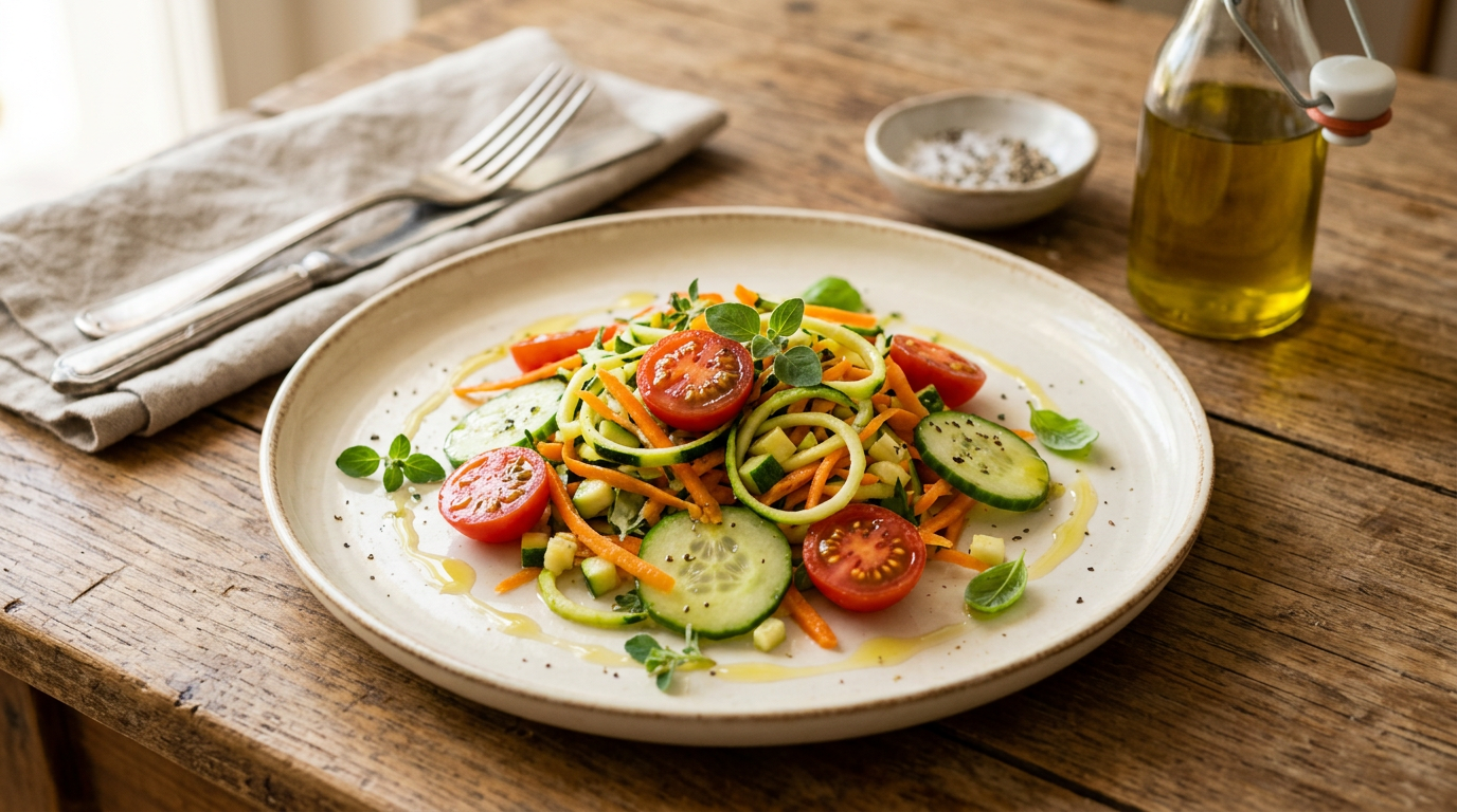 Filetto di merluzzo al cartoccio appena sfornato, adagiato su un letto di zucchine, carote e pomodorini.
