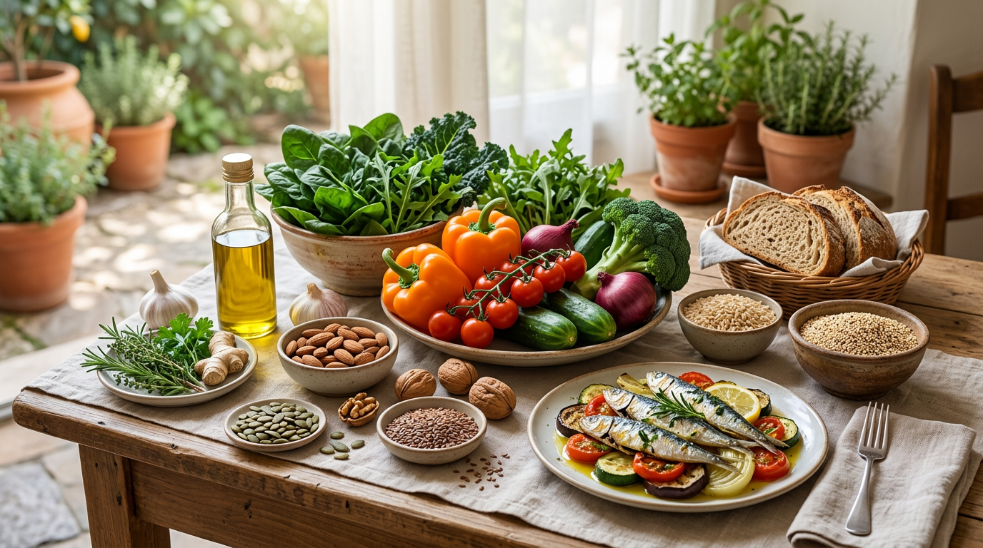 Ciotola di spinaci freschi, mandorle e frutti di bosco, ingredienti utili per la prevenzione dell'emicrania.