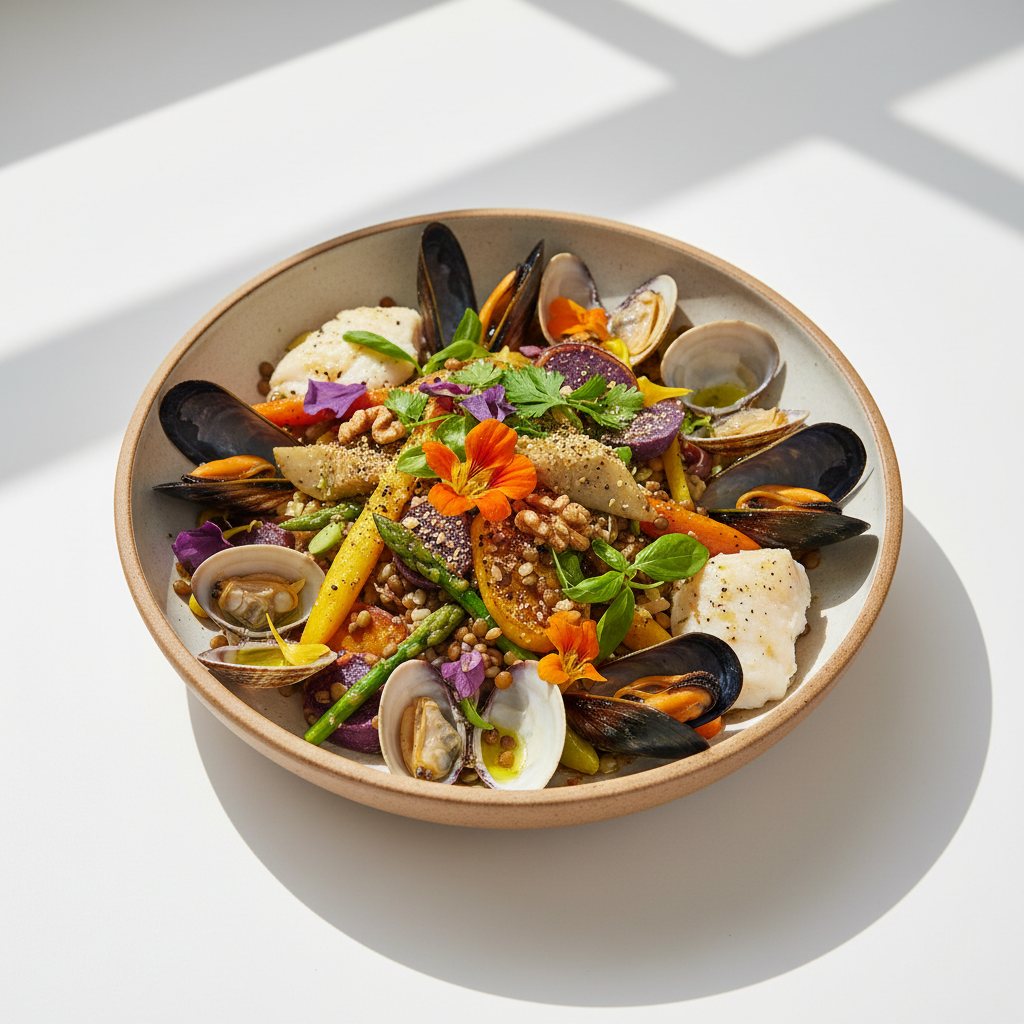 Varie verdure fresche e colorate disposte su un tagliere in legno, con erbe aromatiche verdi.
