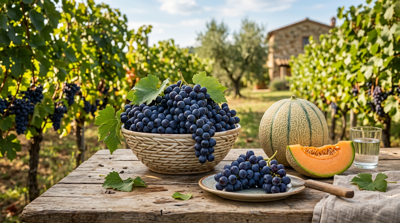 Ciotola bianca con valeriana fresca, visciole rosse e mirtilli blu su un tavolo di legno chiaro
