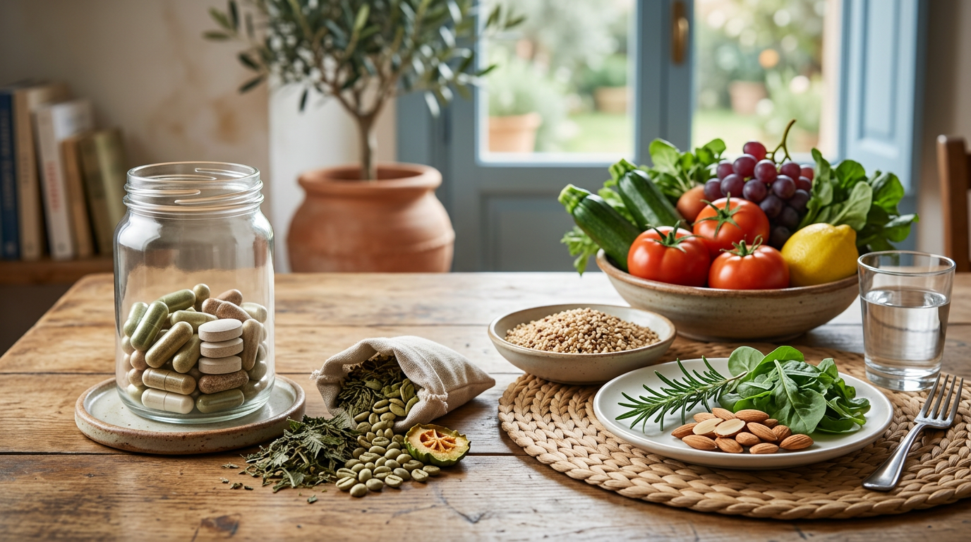 Piatto bilanciato di verdure fresche, legumi e cereali integrali, simbolo di un’alimentazione consapevole e salutare.