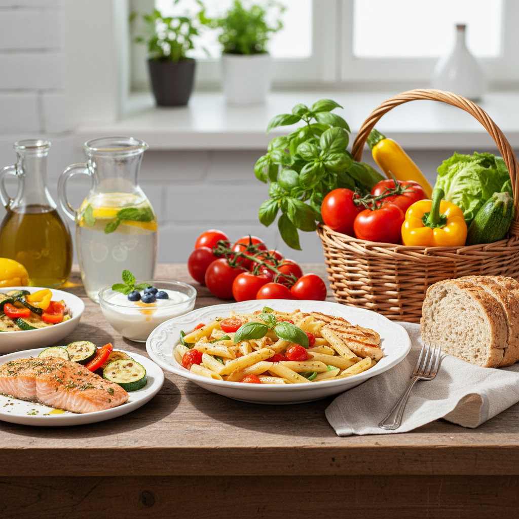 Cesto di frutta e verdura fresca di stagione