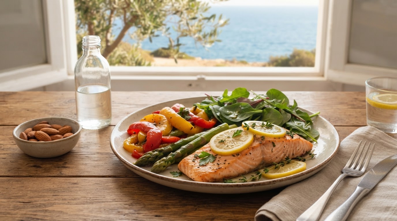 Integratore di vitamina D in perle oleose con verdure verdi fresche