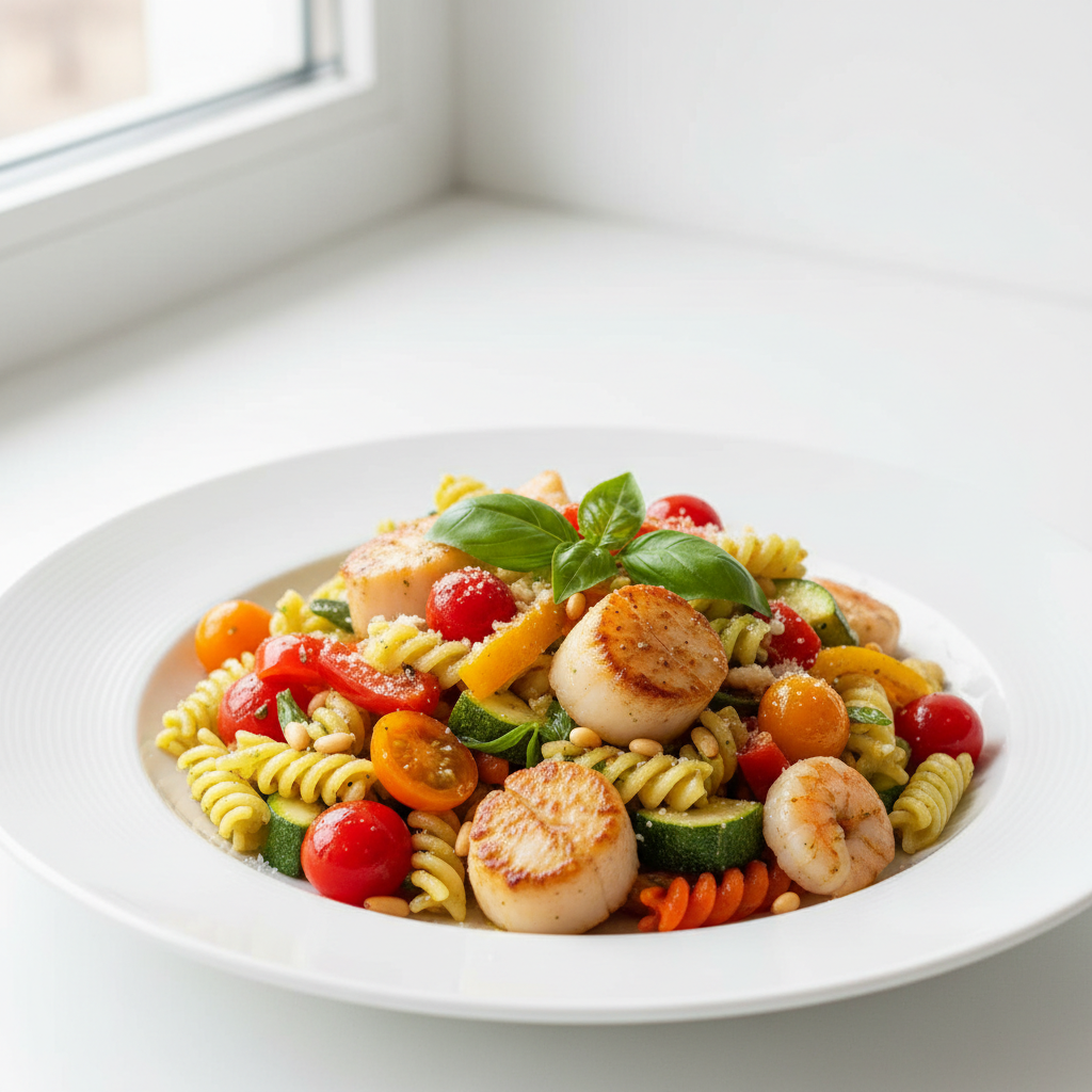Donna in menopausa che riflette sui suoi impulsi alimentari, circondata da alimenti sani e freschi come frutta e verdura. Il contesto è sereno e consapevole.