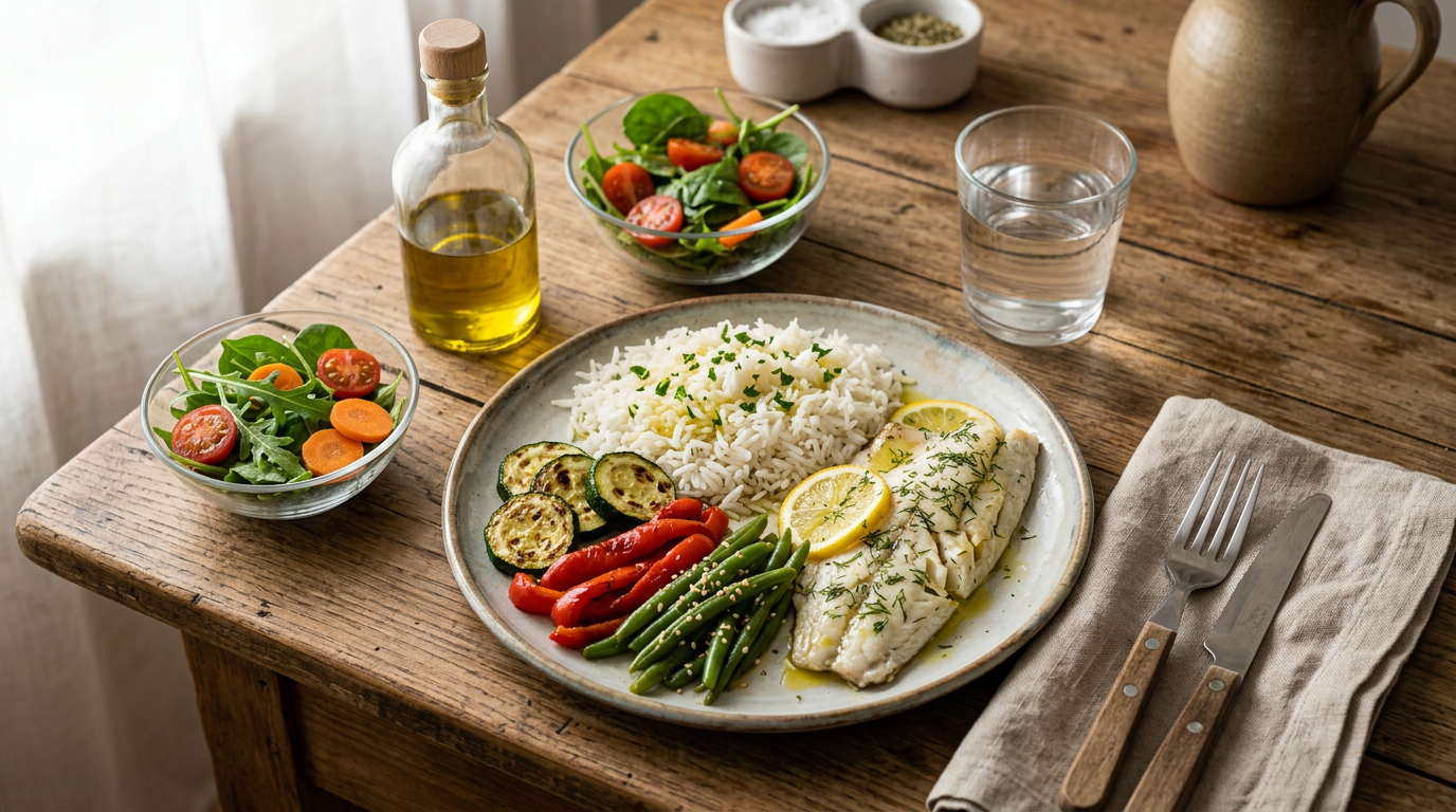 Ciotola di vetro con quinoa, verdure a foglia verde, carote a julienne e semi, che rappresenta un pasto sano e colorato per il colon irritabile.