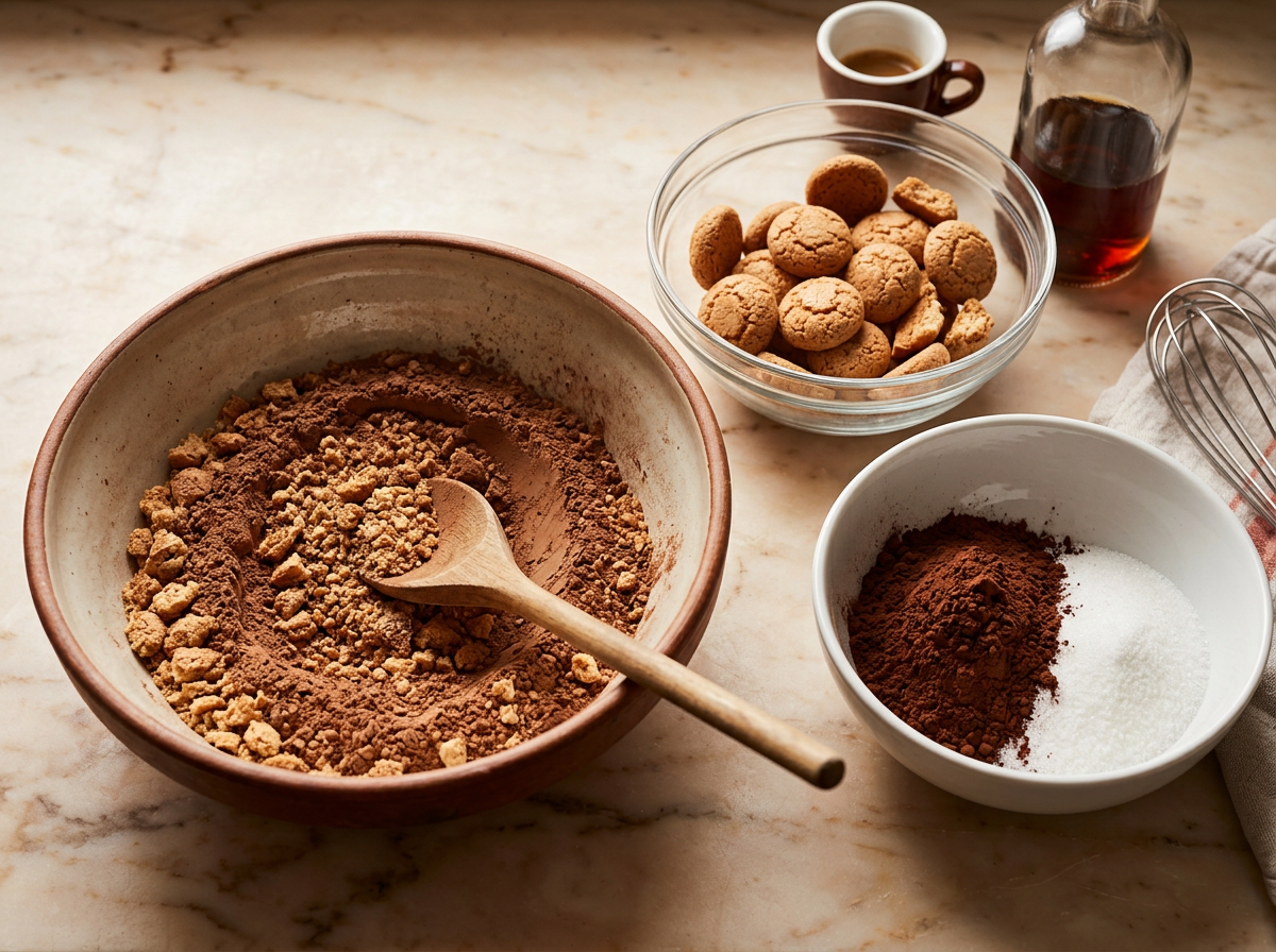 Passaggio 1: Prepara la Base Aromatizzata: Amaretti, Cacao e Zucchero