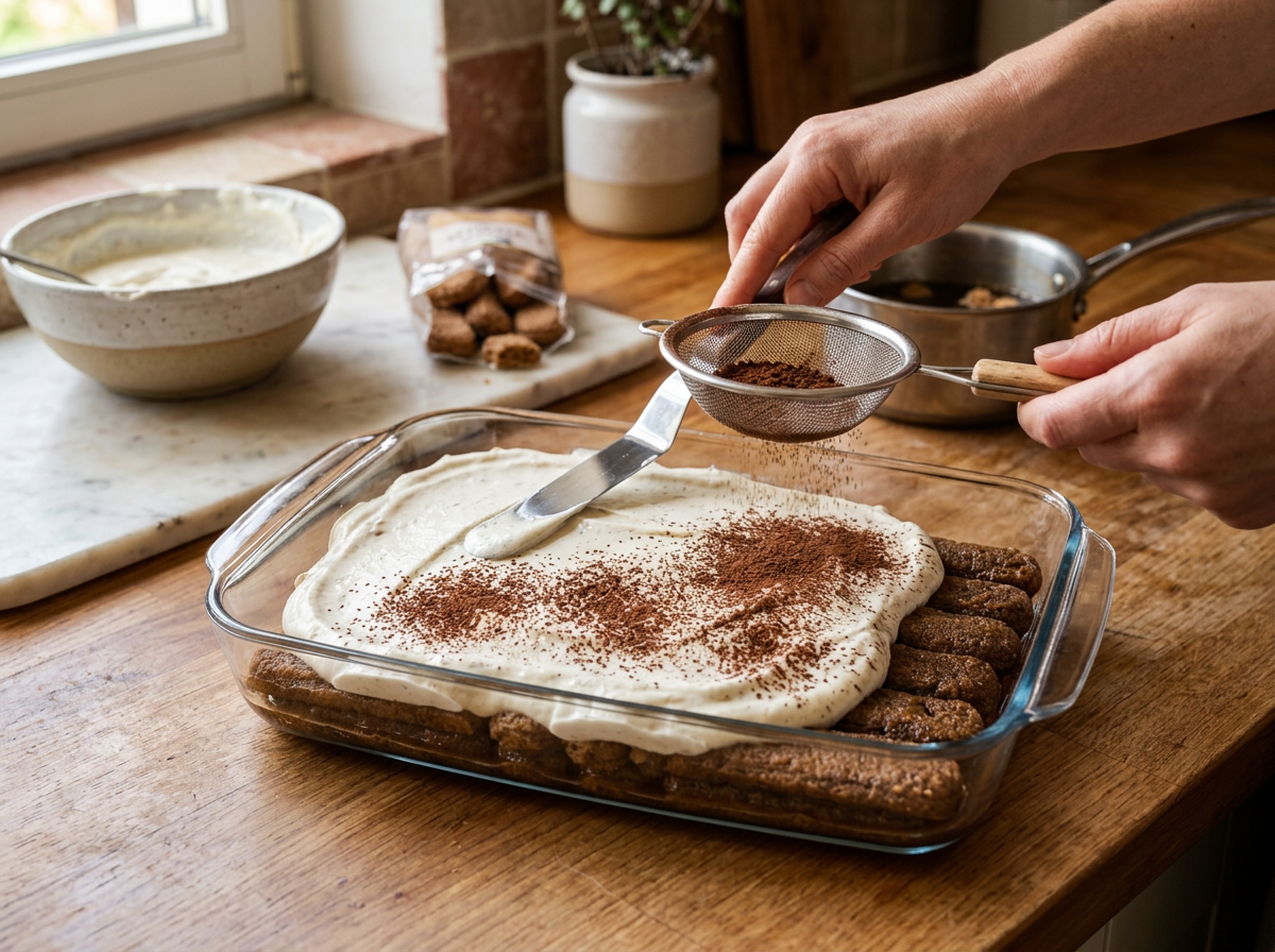Passaggio 4: Primo strato di crema e cacao