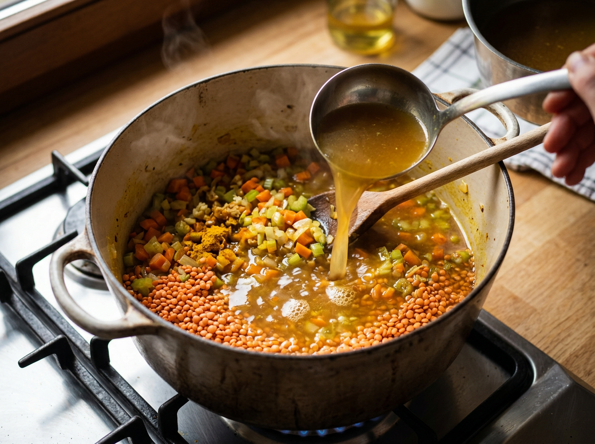 Passaggio 4: Cuoci le Lenticchie con il Brodo Vegetale