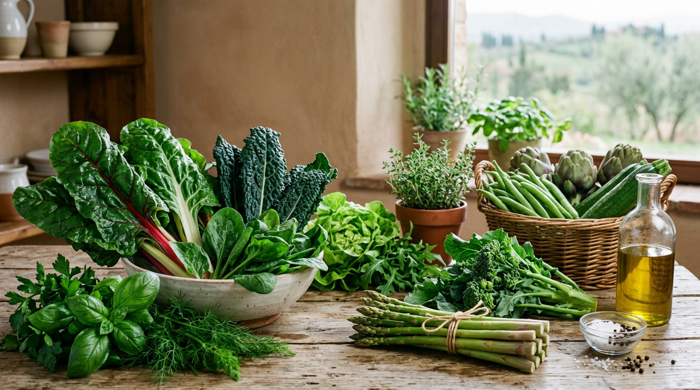 Cesto colorato pieno di verdure fresche di stagione come carote, broccoli, pomodori e peperoni.