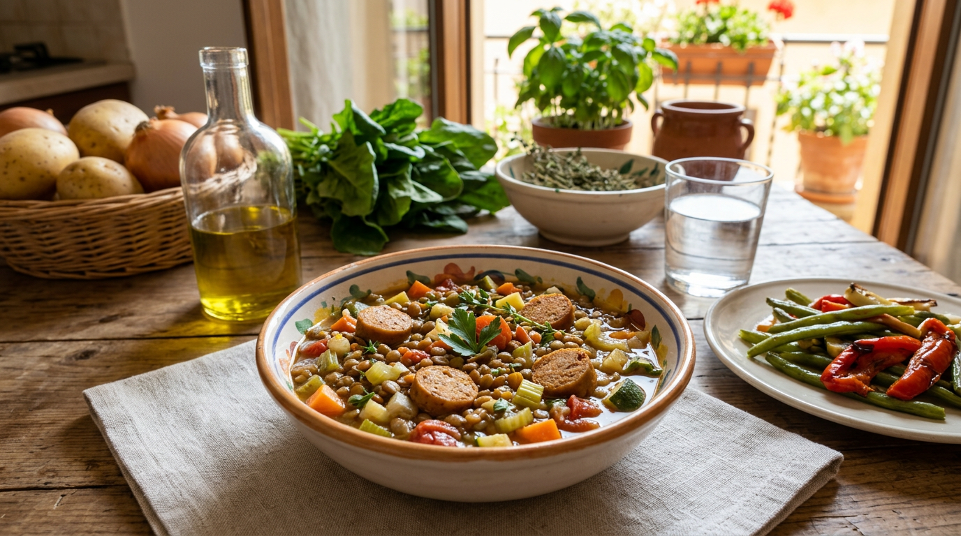 Wurstel grigliati su un tagliere di legno accanto a verdure fresche come pomodorini e insalata.
